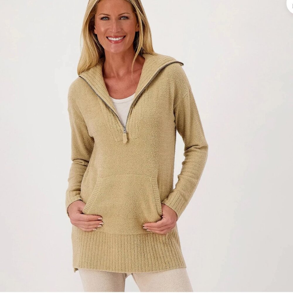 Barefoot Dreams cozychic lite half zip tunic biscotti